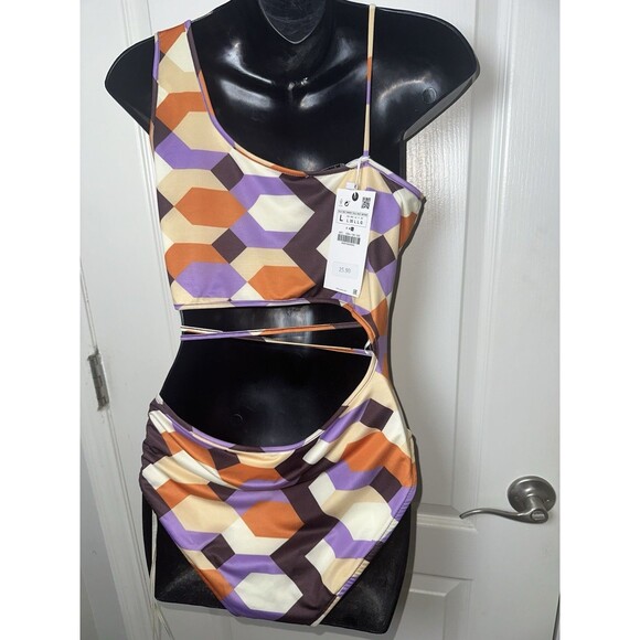 ZARA Geometric print cut out body suit Size L Bathing Suit Beach Pool Tanning - Picture 8 of 13